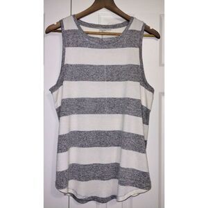 Women's Gap Gray White Striped Curved Hem Tunic-Length Knit Tank (Sz Lg)